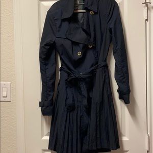 Vince Camuto Pleated Navy Trench Coat Jacket M